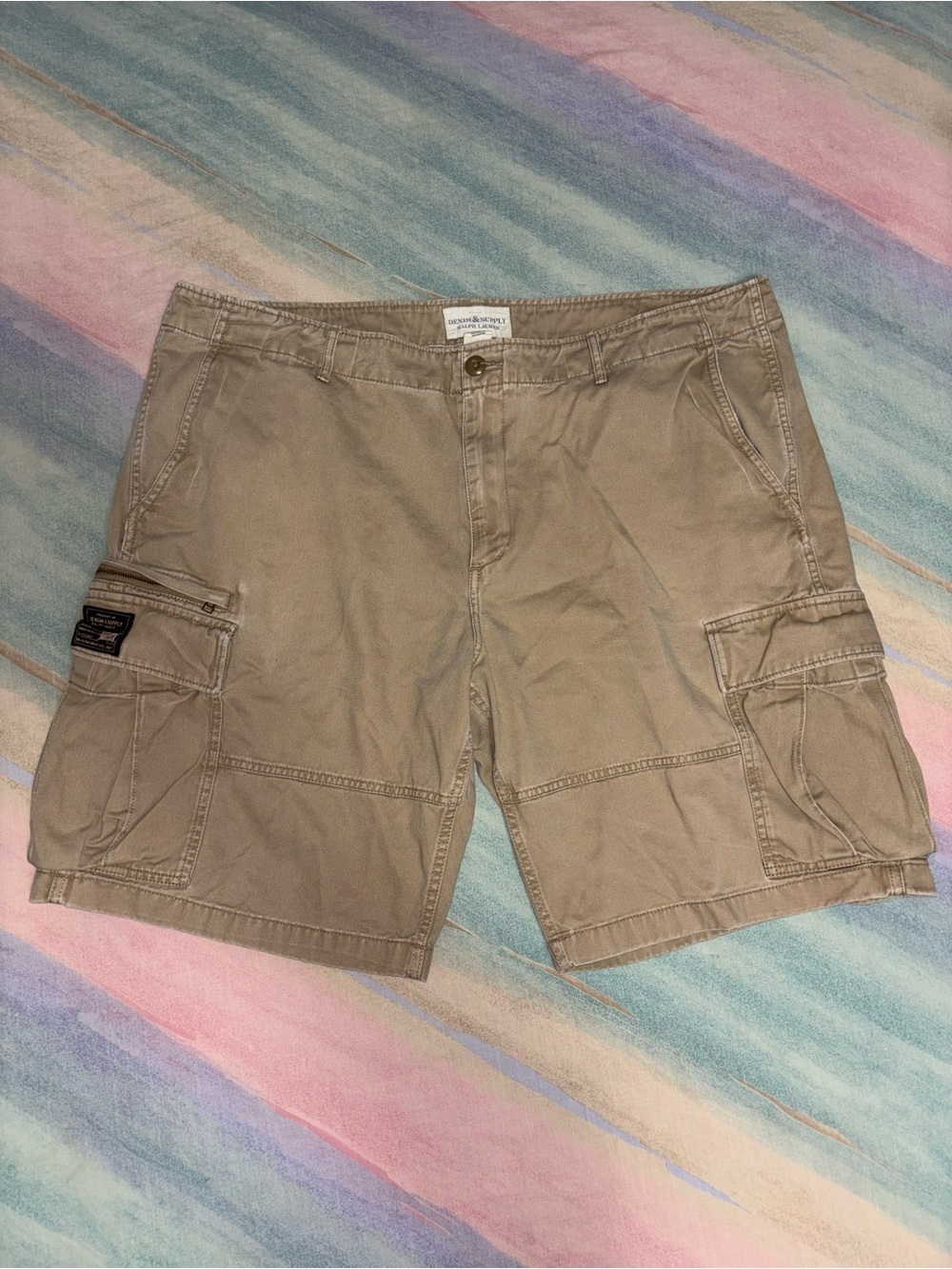 VTG Denim & Supply Ralph Lauren Cargo Shorts Mens 42 Beige Military Utility Y2K